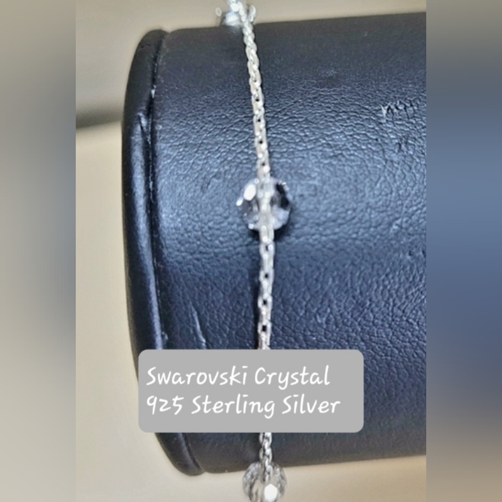 Swarovski Crystal Faceted Beads 925 Sterling Silver Rectangle Cable Bracelet